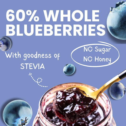 Vistevia Sugar-free Blueberry Jam, Sweetened Naturally with Stevia, Diabetic & Keto Friendly - Contains more than 60% Whole Berries and Absolutely Delicious to Tastes, Pack of 1 (220G)