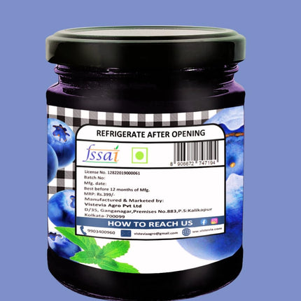Vistevia Sugar-free Blueberry Jam, Sweetened Naturally with Stevia, Diabetic & Keto Friendly - Contains more than 60% Whole Berries and Absolutely Delicious to Tastes, Pack of 1 (220G)