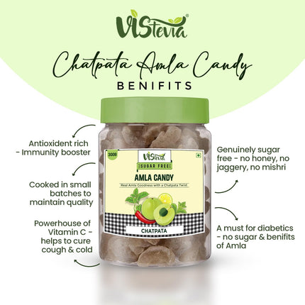 VIStevia Sugar Free Chatpata Amla Candy, Diabetic and Keto Friendly - Sweetened Naturally with Stevia - A Great Source Of VitaminC and Antioxidants - Tastes Delicious - Pack of 1 (300 GM)