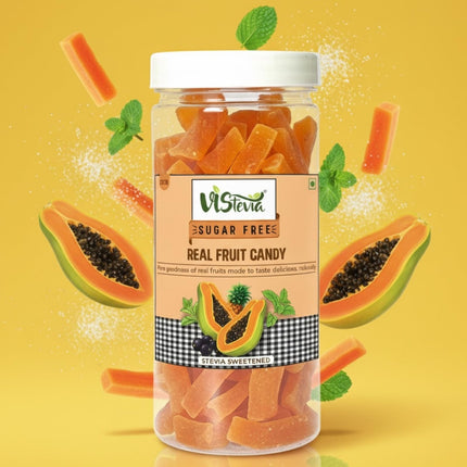 Vistevia Sugar Free Candied Fruit (PAPAYA CANDY), Dabetic, Keto and Kid Friendly - Sweetened Naturally With Stevia, Delicous to Taste, Pack Of 1 (250g)
