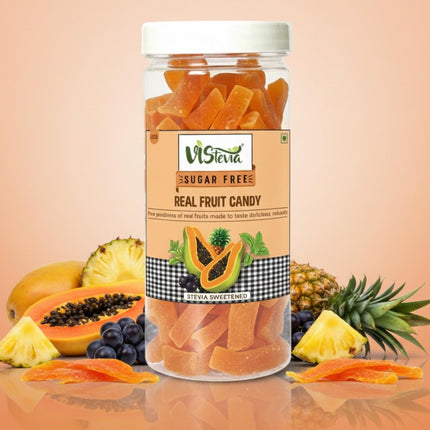 Vistevia Sugar Free Candied Fruit (PAPAYA CANDY), Dabetic, Keto and Kid Friendly - Sweetened Naturally With Stevia, Delicous to Taste, Pack Of 1 (250g)