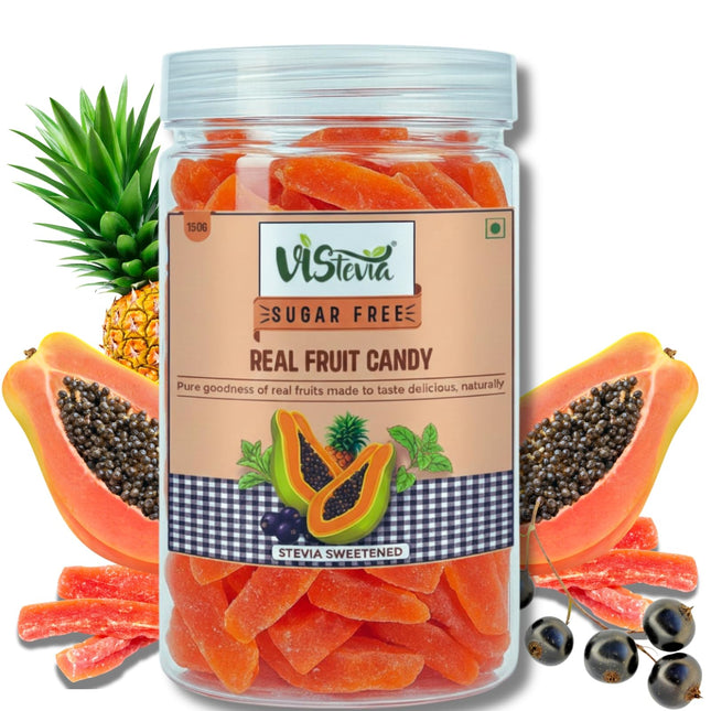 Vistevia Sugar Free Candied Fruit (Papaya), Dabetic, Keto and Kid Friendly - Sweetened Naturally With Stevia, No Colour, Flavour Added, Delicous to Taste, Pack Of 1 (150g)