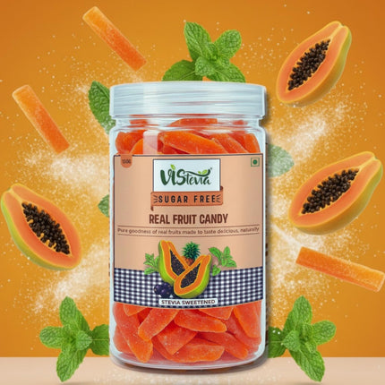 Vistevia Sugar Free Candied Fruit (Papaya), Dabetic, Keto and Kid Friendly - Sweetened Naturally With Stevia, No Colour, Flavour Added, Delicous to Taste, Pack Of 1 (150g)