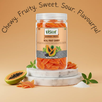 Vistevia Sugar Free Candied Fruit (PAPAYA CANDY), Dabetic, Keto and Kid Friendly - Sweetened Naturally With Stevia, Delicous to Taste, Pack Of 1 (250g)