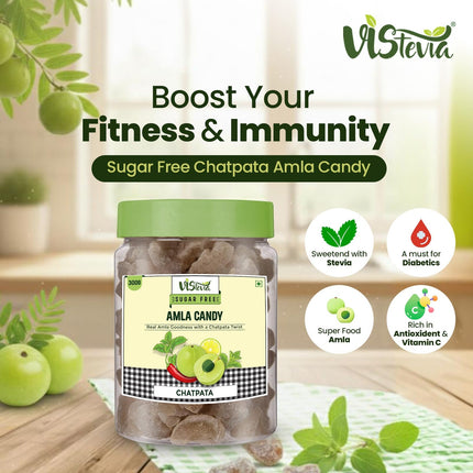 Vistevia Sugar Free Amla Candy Combo Pack - Sweetened and Chatpata Flavours. Pack of 2 (300G each)