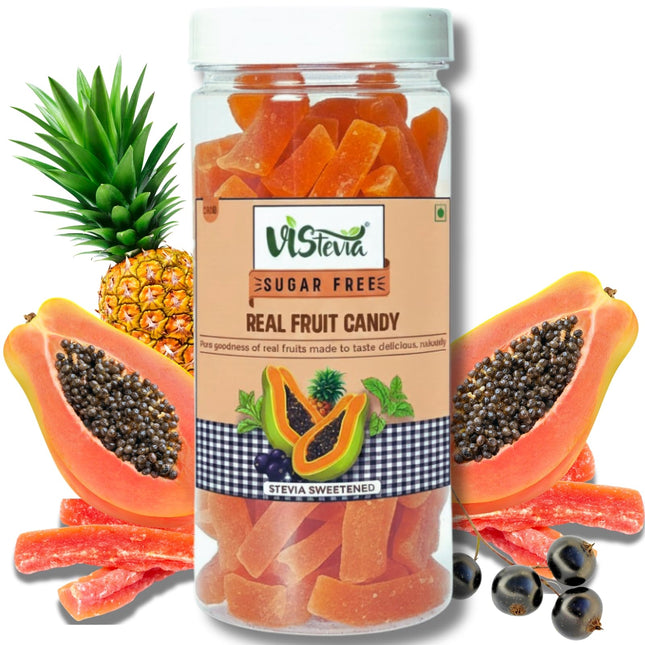 Vistevia Sugar Free Candied Fruit (PAPAYA CANDY), Dabetic, Keto and Kid Friendly - Sweetened Naturally With Stevia, Delicous to Taste, Pack Of 1 (250g)