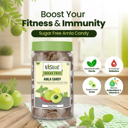 Vistevia Sugar Free Amla Candy Combo Pack - Sweetened and Chatpata Flavours. Pack of 2 (500G each)