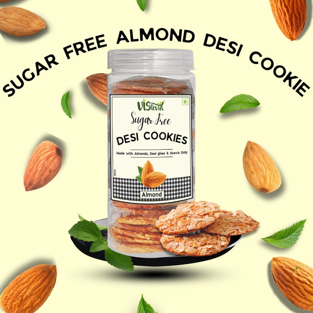 Vistevia Sugar Free Almond Desi Cookies, Diabetic and Keto Friendly - Made With Almonds, Desi Ghee And Stevia Only, No Artificial Ingredients, Gluten Free, Delicious To Taste (250G)