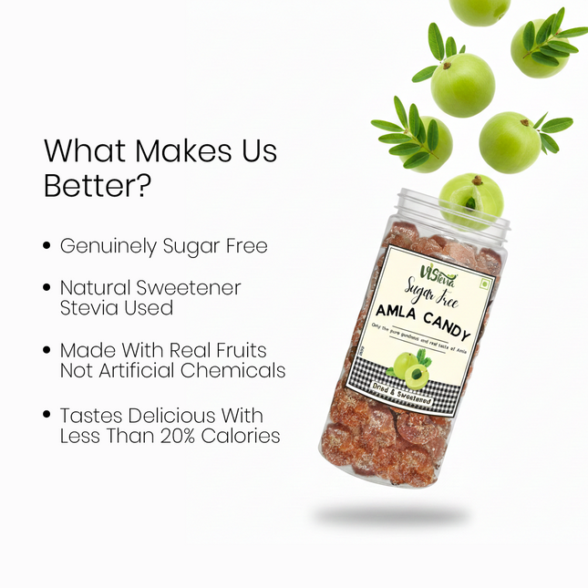 VIStevia Sugar Free Dried and Sweetened Amla Candy, Diabetic and Keto Friendly - Sweetened Naturally with Stevia - A Great Source of VitaminC and Antioxidants - Tastes Delicious - Pack of 1 (250 GM)