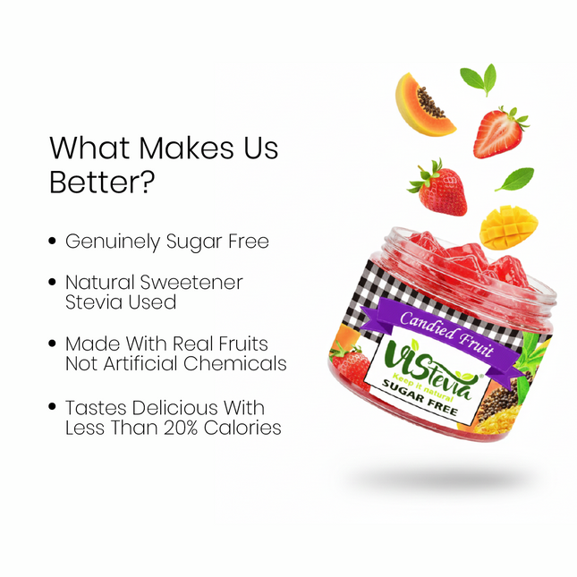 Vistevia Sugar Free Candied Fruit (Mixed Fruit Flavour), Dabetic, Keto and Kid Friendly - Sweetened Naturally With Stevia, Delicious to Taste, Pack Of 1 (150g)