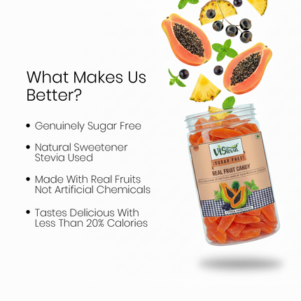 Vistevia Sugar Free Candied Fruit (Papaya), Dabetic, Keto and Kid Friendly - Sweetened Naturally With Stevia, No Colour, Flavour Added, Delicous to Taste, Pack Of 1 (150g)