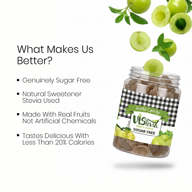 VIStevia Sugar Free Amla Candy - Diabetic Friendly, naturally sweetened with Stevia (300gm)