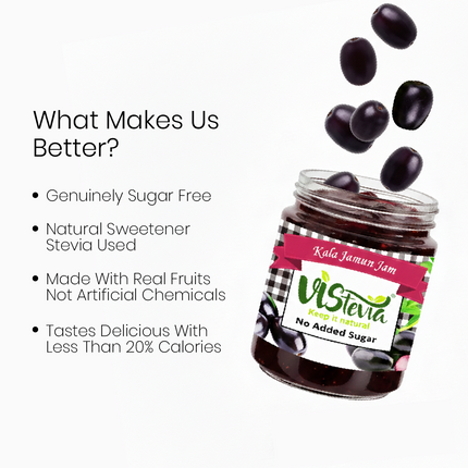 Vistevia Sugar Free Kala Jamun Jam, Diabetic and Keto Friendly - Sweetened Naturally with Stevia, More Than 60% Jamun Content - Tastes Delicious - Pack of 1 (220GM)