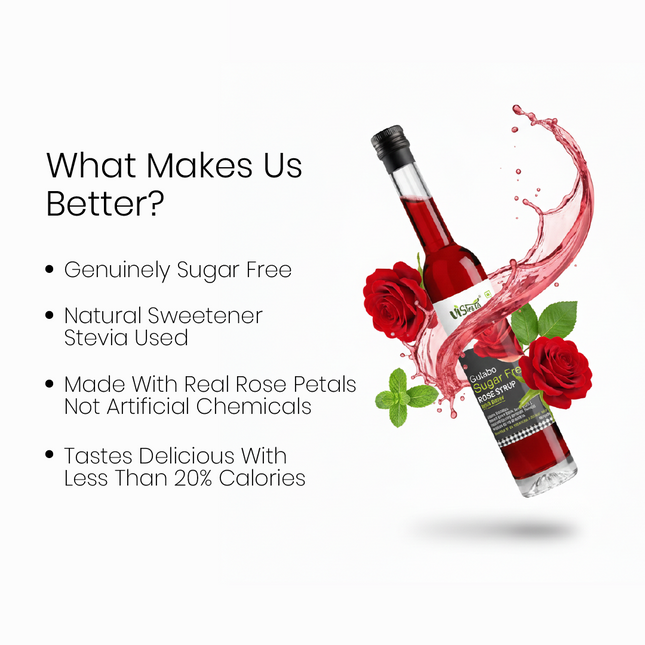 VIStevia Gulabo 100% Natural SugarFree Rose Syrup | Diabetic-Friendly | Stevia Sweetened