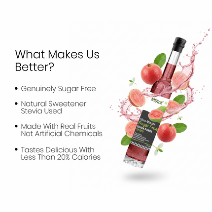VIStevia Gua-waah - Sugar Free Guava Syrup 470ml (make 30-35 glasses) | 100% Natural | Diabetic friendly | Tastes delicious |