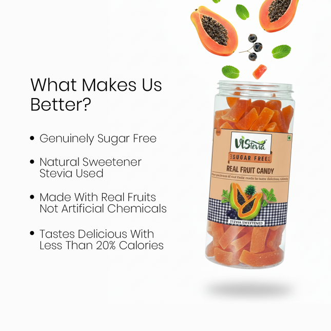 Vistevia Sugar Free Candied Fruit (PAPAYA CANDY), Dabetic, Keto and Kid Friendly - Sweetened Naturally With Stevia, Delicous to Taste, Pack Of 1 (250g)
