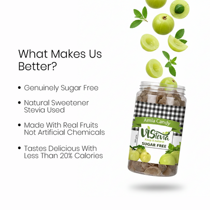 VIStevia Sugar Free Amla Candy - Diabetic Friendly, Stevia Sweetened (500gm)