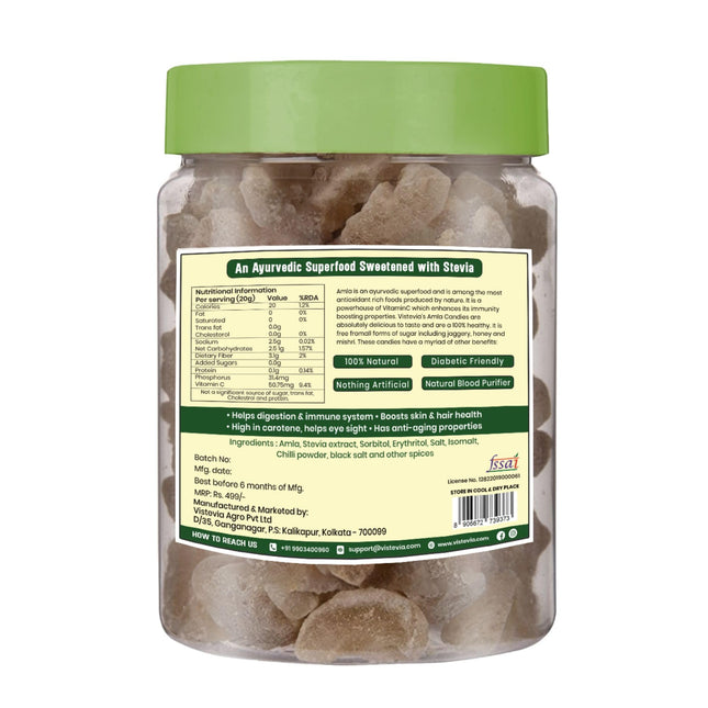 VIStevia Sugar Free Chatpata Amla Candy, Diabetic and Keto Friendly - Sweetened Naturally with Stevia - A Great Source Of VitaminC and Antioxidants - Tastes Delicious - Pack of 1 (300 GM)