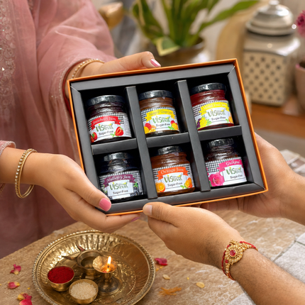Vistevia Rakhi Gift Box, An Assortment Of 6 Sugar Free Jams - 45G Each.
