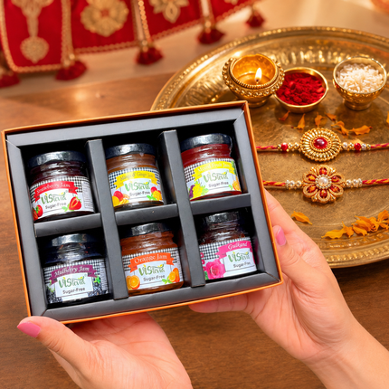 Vistevia Rakhi Gift Box, An Assortment Of 6 Sugar Free Jams - 45G Each.
