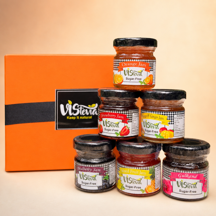 Vistevia Rakhi Gift Box, An Assortment Of 6 Sugar Free Jams - 45G Each.