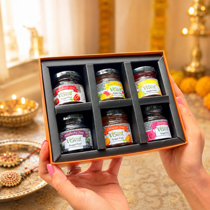 Vistevia Rakhi Gift Box, An Assortment Of 6 Sugar Free Jams - 45G Each.