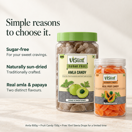 Sugar Free Amla Candy 600g & Fruit Candy 150g | Pack of 2 | Vistevia