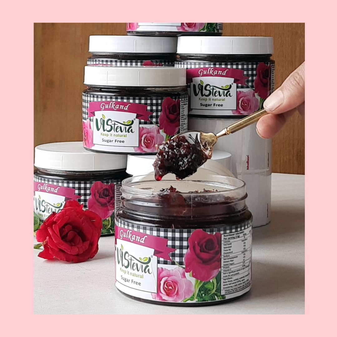 Vistevia Sugar Free Gulkand (Rose Petal Preserve), Stevia-Sweetened Flavor of Damascus Roses, Diabetic and Keto Friendly, Naturally Sweetened With Stevia - Delicious to Taste- Pack 0f 1 (380G)