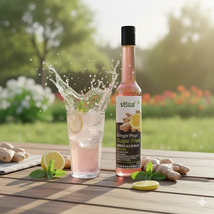 Vistevia Ginger Pop - Sugar Free Ginger Ale Syrup 470ml | Makes 30-35 glasses | 100% Natural | Diabetic & Keto friendly