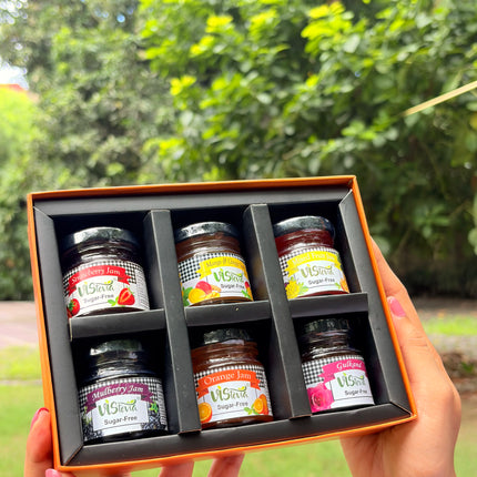 Vistevia Rakhi Gift Box, An Assortment Of 6 Sugar Free Jams - 45G Each.