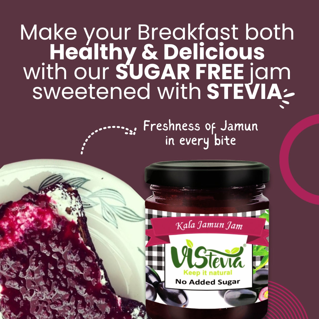 Vistevia Sugar Free Kala Jamun Jam, Diabetic and Keto Friendly - Sweetened Naturally with Stevia, More Than 60% Jamun Content - Tastes Delicious - Pack of 1 (220GM)