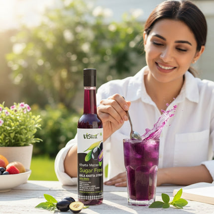 VISTEVIA Khatta Mazaa - Sugarfree Kala Khatta Syrup 470ml (makes 30-35 glasses) | 100% Natural - Made with Kala Jamun | Perfect for Diabetics | Tastes Delicious
