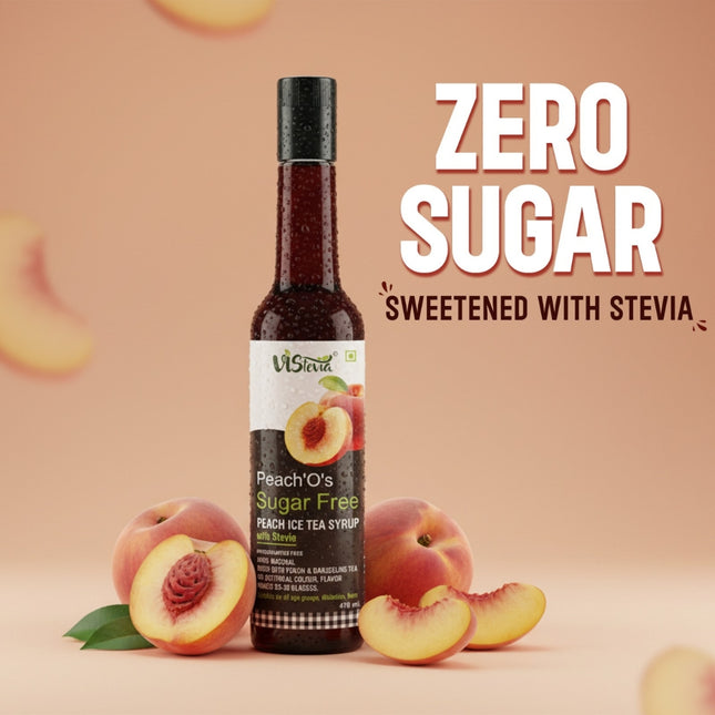 VIstevia Sugar-Free Peach Iced Tea 470ml (makes 30-35 glasses) - VIStevia Peach’O’s | 100% Natural | Diabetic friendly | Tastes delicious