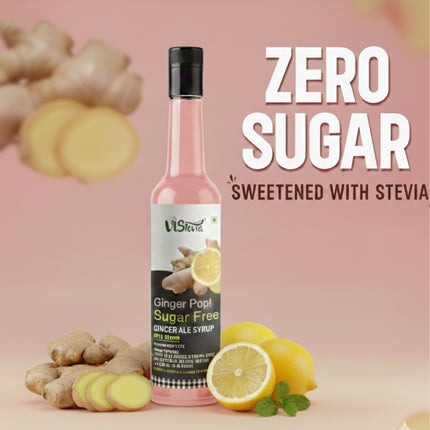 Vistevia Ginger Pop - Sugar Free Ginger Ale Syrup 470ml | Makes 30-35 glasses | 100% Natural | Diabetic & Keto friendly