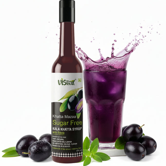 VISTEVIA Khatta Mazaa - Sugarfree Kala Khatta Syrup 470ml (makes 30-35 glasses) | 100% Natural - Made with Kala Jamun | Perfect for Diabetics | Tastes Delicious