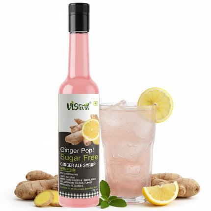 Vistevia Ginger Pop - Sugar Free Ginger Ale Syrup 470ml | Makes 30-35 glasses | 100% Natural | Diabetic & Keto friendly
