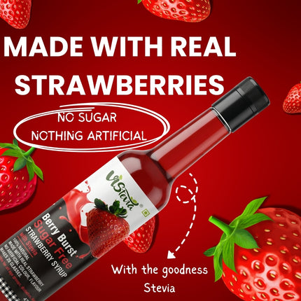 Sugar Free Strawberry Syrup - Diabetic And Keto Friendly - Sweetened Naturally With Stevia, Made With Real Strawberries Not Flavour And Colour - Pack Of 1 (470ML) Serves 15-20 Glasses