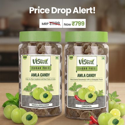 Vistevia Sugar Free Amla Candy Combo Pack - Sweetened and Chatpata Flavours. Pack of 2 (500G each)