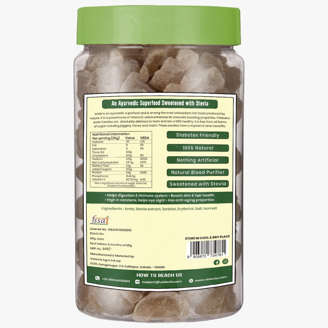 Sugar Free Amla Candy -Diabetic & Keto Friendly, Stevia Sweetened - pack of 1, 600G