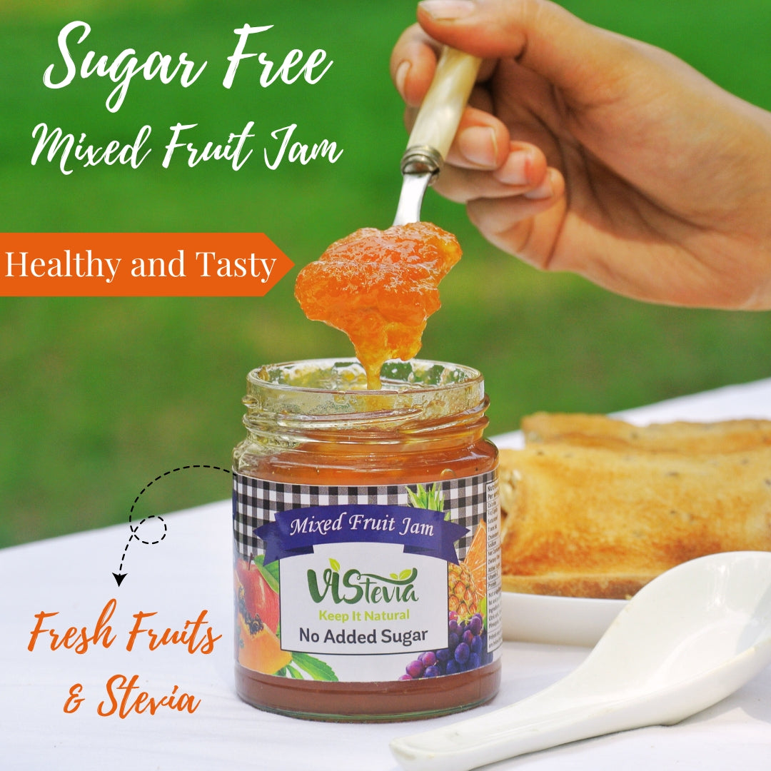 Sugar-Free Stevia Mixed Fruit & Strawberry Jam – Pack of 2 (220gm x 2)
