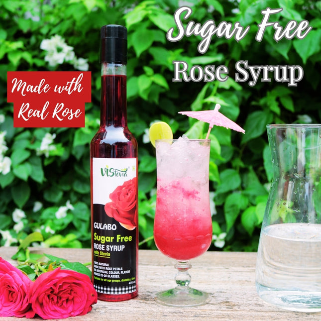 VIStevia Gulabo 100% Natural SugarFree Rose Syrup | Diabetic-Friendly | Stevia Sweetened