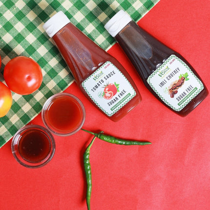 Vistevia Sugar Free Imli Chutney & Tomato Sauce (250*2G) | Diabetic & Keto Friendly | Sweetened with Stevia | 100% Natural | Tastes Delicious