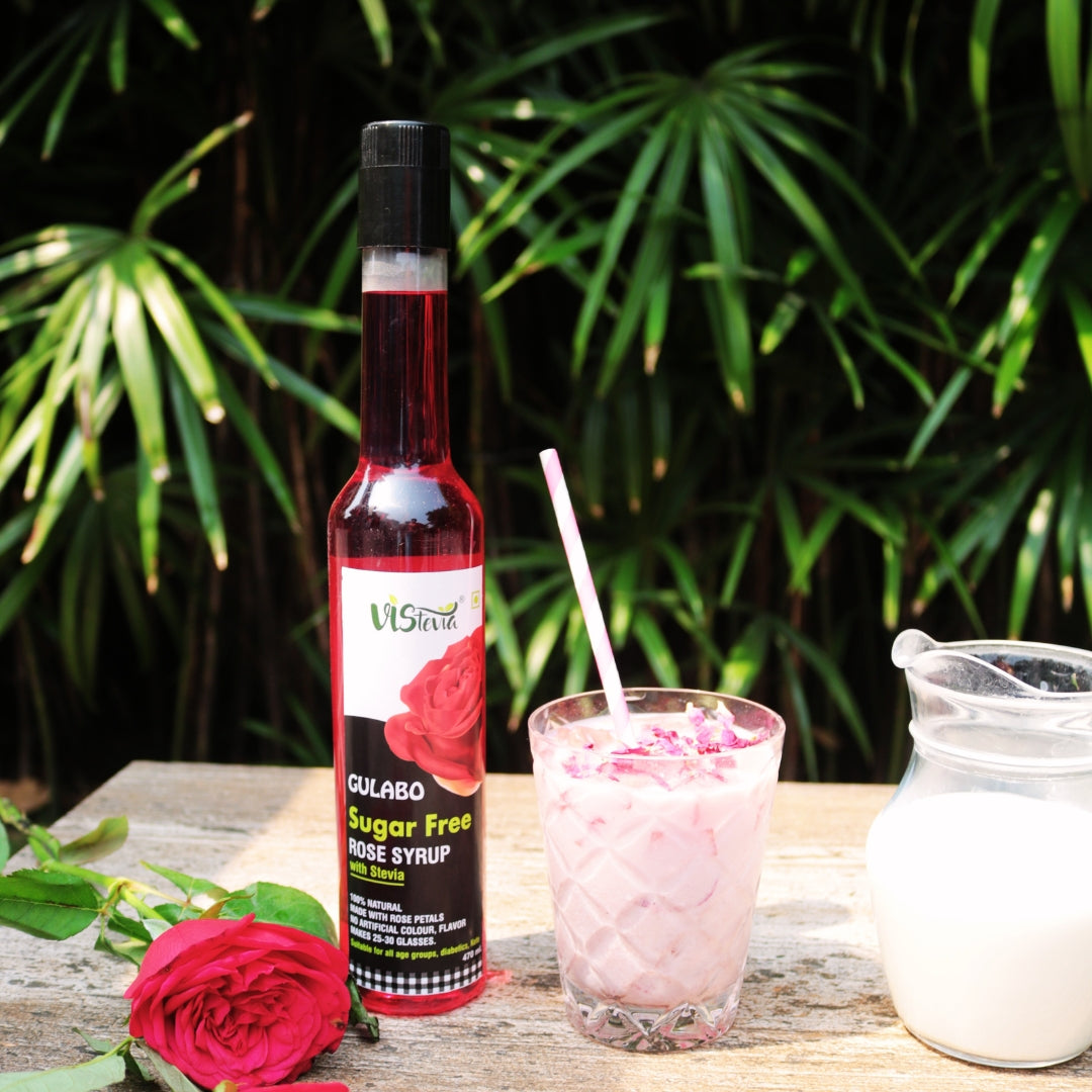 VIStevia Gulabo 100% Natural SugarFree Rose Syrup | Diabetic-Friendly | Stevia Sweetened