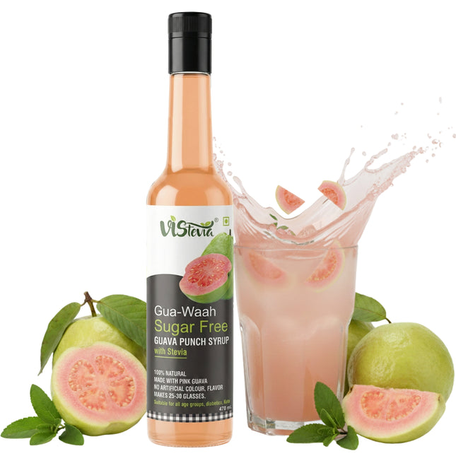 VIStevia Gua-waah - Sugar Free Guava Syrup 470ml (make 30-35 glasses) | 100% Natural | Diabetic friendly | Tastes delicious |