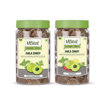 Vistevia Sugar Free Amla Candy Combo Pack - Sweetened and Chatpata Flavours. Pack of 2 (500G each)