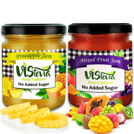 Sugar-Free Stevia Mixed Fruit & Pineapple Jam, Diabetic friendly, Tastes delicious – Pack of 2 - 220g *2