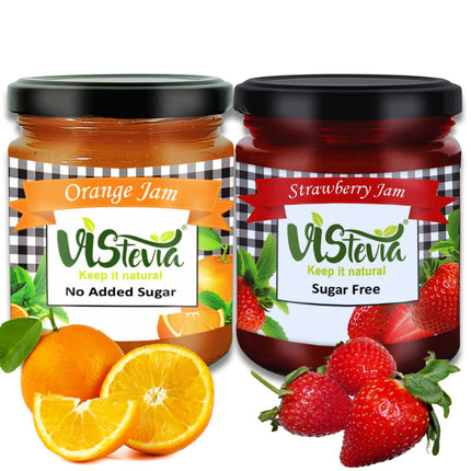 Sugar-Free Stevia Strawberry & Orange Jam – Pack of 2 (220gm x 2)