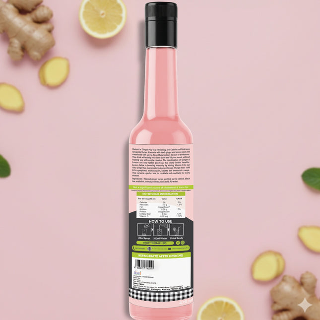 Vistevia Ginger Pop - Sugar Free Ginger Ale Syrup 470ml | Makes 30-35 glasses | 100% Natural | Diabetic & Keto friendly