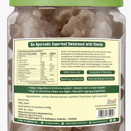 Vistevia Sugar Free combo of Amla Candy and Fruit Candy Sweetened Naturally with Stevia - A Great Source of Vitamin C and Antioxidants - Tastes Delicious - Pack of 2 (300G & 250G)