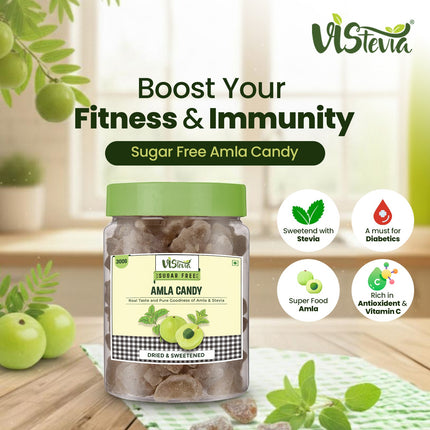 Vistevia Sugar Free combo of Amla Candy and Fruit Candy Sweetened Naturally with Stevia - A Great Source of Vitamin C and Antioxidants - Tastes Delicious - Pack of 2 (300G & 250G)